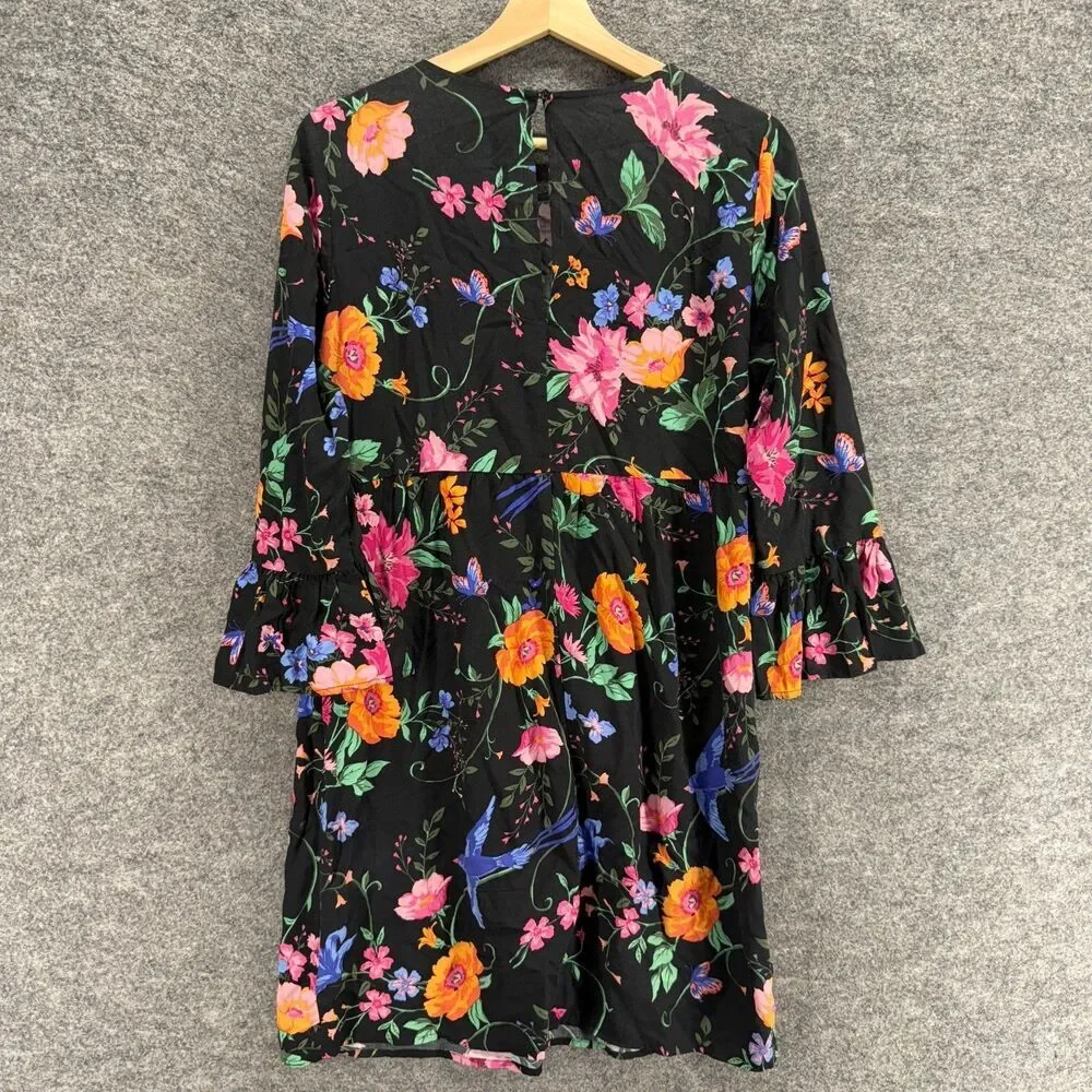 Old Navy Dress Women S Small Black Floral Shift Short Hook & Eye Long Sleeve - Picture 2 of 8